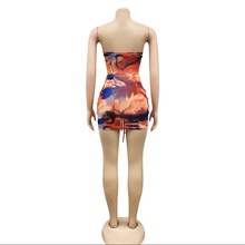Load image into Gallery viewer, Sexy Mesh Printed Tube Top Drawstring Mini Skirt 2 Piece Sets