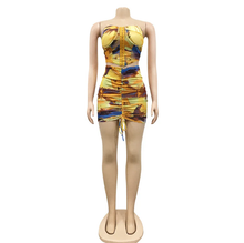 Load image into Gallery viewer, Sexy Mesh Printed Tube Top Drawstring Mini Skirt 2 Piece Sets