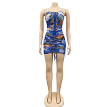 Load image into Gallery viewer, Sexy Mesh Printed Tube Top Drawstring Mini Skirt 2 Piece Sets