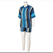 Load image into Gallery viewer, Contrast Color Hollow Out Knit Two Piece Shorts Set