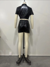 Load image into Gallery viewer, Solid Color Short Sleeve PU Leather Two Piece Set