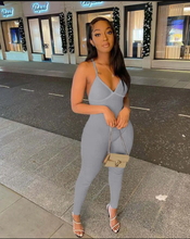 Load image into Gallery viewer, Sexy Solid V Neck Backless Cross Strap Tight Jumpsuit