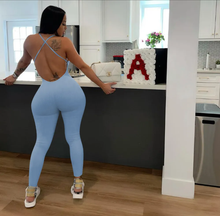 Load image into Gallery viewer, Sexy Solid V Neck Backless Cross Strap Tight Jumpsuit