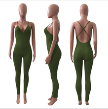Load image into Gallery viewer, Sexy Solid V Neck Backless Cross Strap Tight Jumpsuit
