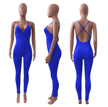 Load image into Gallery viewer, Sexy Solid V Neck Backless Cross Strap Tight Jumpsuit