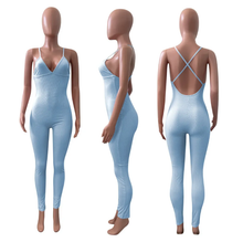 Load image into Gallery viewer, Sexy Solid V Neck Backless Cross Strap Tight Jumpsuit