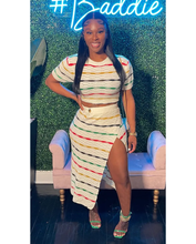 Load image into Gallery viewer, Colorful Stripe Knit Slit Skirts Two Piece Set