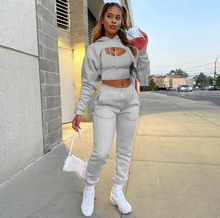 Load image into Gallery viewer, Solid Cropped Hoodie+Tank Top+Pants 3 Piece Sets