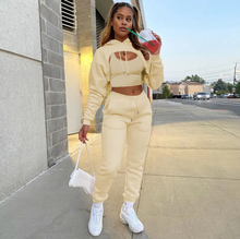 Load image into Gallery viewer, Solid Cropped Hoodie+Tank Top+Pants 3 Piece Sets