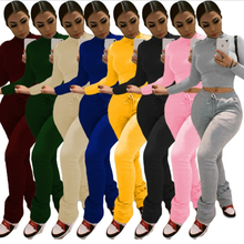 Load image into Gallery viewer, Plus Size Solid Plush Sweatshirt Stacked Pants 2 Piece Set