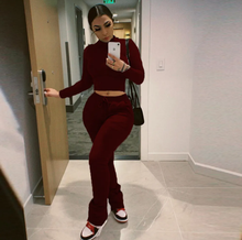 Load image into Gallery viewer, Plus Size Solid Plush Sweatshirt Stacked Pants 2 Piece Set