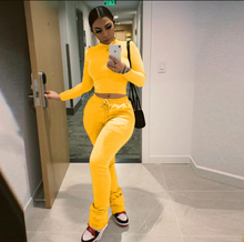 Load image into Gallery viewer, Plus Size Solid Plush Sweatshirt Stacked Pants 2 Piece Set