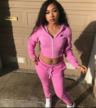 Load image into Gallery viewer, Plus Size Sports Fashion Casual Hood Coat Pants 2 Piece Set