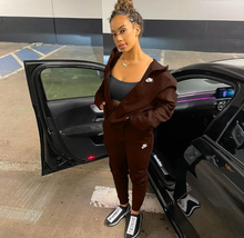 Load image into Gallery viewer, Plus Size Sports Fashion Casual Hood Coat Pants 2 Piece Set