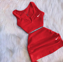 Load image into Gallery viewer, Sexy Solid Sleeveless Top Drawstring Skirt Suit