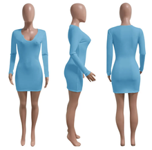 Load image into Gallery viewer, Solid Color Long Sleeve Slim Mini Dress