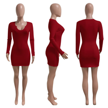 Load image into Gallery viewer, Solid Color Long Sleeve Slim Mini Dress