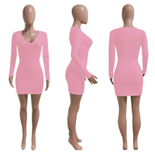 Load image into Gallery viewer, Solid Color Long Sleeve Slim Mini Dress