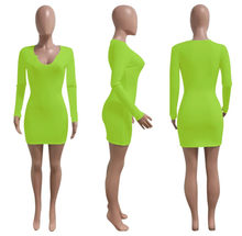 Load image into Gallery viewer, Solid Color Long Sleeve Slim Mini Dress