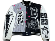 Load image into Gallery viewer, Plus Size Color Blocking Long Sleeve Baseball Jacket