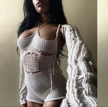 Load image into Gallery viewer, Sexy Hollow Out Knits Tie Up Tight Romper