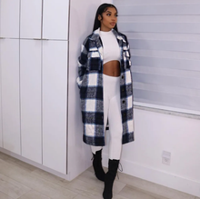 Load image into Gallery viewer, Plaid Full Sleeve Buttons Long Coat