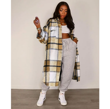 Load image into Gallery viewer, Plaid Full Sleeve Buttons Long Coat