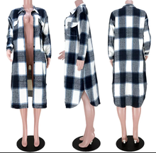 Load image into Gallery viewer, Plaid Full Sleeve Buttons Long Coat