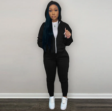 Load image into Gallery viewer, Plush Long Sleeve Zipper Hooded Sweashirts And Sports Pant Two Piece Set