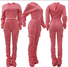 Load image into Gallery viewer, Solid Fleece Hoodie Top Pile Pants Casual Two Piece Sets