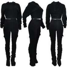 Load image into Gallery viewer, Solid Fleece Hoodie Top Pile Pants Casual Two Piece Sets