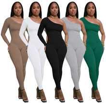 Load image into Gallery viewer, Solid Color Single Shoulder Slim Jumpsuit