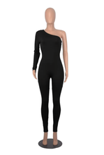 Load image into Gallery viewer, Solid Color Single Shoulder Slim Jumpsuit