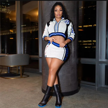 Load image into Gallery viewer, Contrast Color Print Zipper Tops And Skirts Sport Two Piece Set