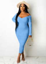 Load image into Gallery viewer, Solid Color Rib Off Shoulder Midi Dress