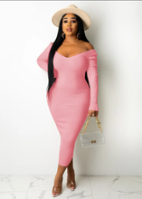 Load image into Gallery viewer, Solid Color Rib Off Shoulder Midi Dress