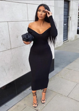 Load image into Gallery viewer, Solid Color Rib Off Shoulder Midi Dress