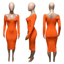 Load image into Gallery viewer, Solid Color Rib Off Shoulder Midi Dress
