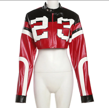 Load image into Gallery viewer, Contrast Color Embroidery Splicing Faux Leather Jacket