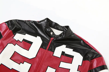 Load image into Gallery viewer, Contrast Color Embroidery Splicing Faux Leather Jacket
