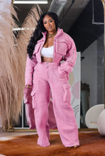 Load image into Gallery viewer, Shaker Fleece Solid Color Zipper Two Piece Pants Set