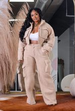 Load image into Gallery viewer, Shaker Fleece Solid Color Zipper Two Piece Pants Set