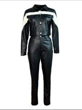 Load image into Gallery viewer, Color Contrast Buttoned Lapel Two Piece Pant Set