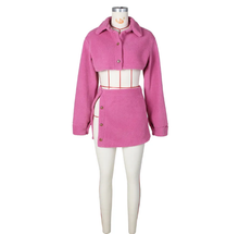 Load image into Gallery viewer, Long Sleeve Lapel Crop Tops And Split Skirts Two Piece Set