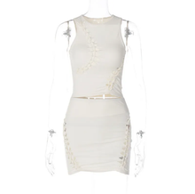 Load image into Gallery viewer, Solid Color Hollow Out Sleeveless Two Piece Skirt Set