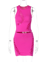 Load image into Gallery viewer, Solid Color Hollow Out Sleeveless Two Piece Skirt Set
