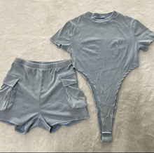 Load image into Gallery viewer, Solid Color Rib Bodysuit And Shorts 2 Piece Set