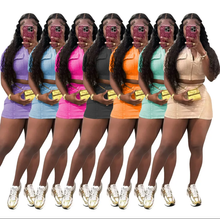 Load image into Gallery viewer, Solid Short Sleeve Zipper Two Piece Skirts Set