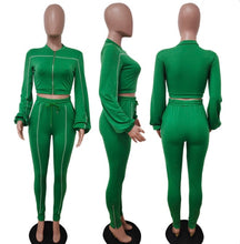 Load image into Gallery viewer, Casual Long Sleeve Zipper Top Split Pants 2 Piece Set