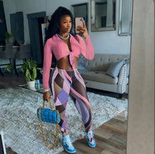Load image into Gallery viewer, Solid Long SleeveTie-Up Top+Printed Pants 2 Piece Sets
